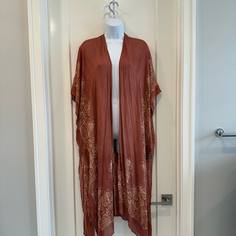 Bohemian Rust Kaftan with Intricate Patterns beach cover up LuLus